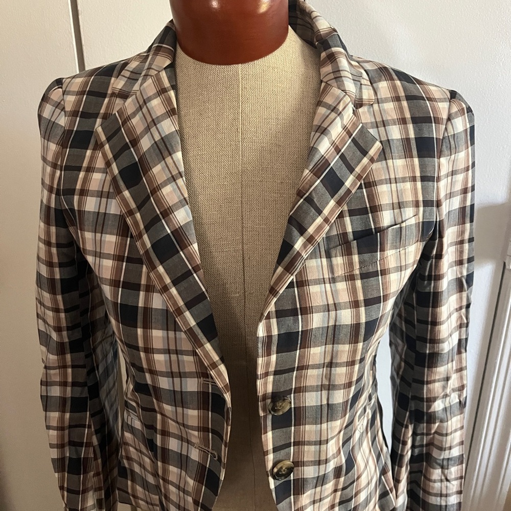 Theory Plaid Blazer with Button Closure